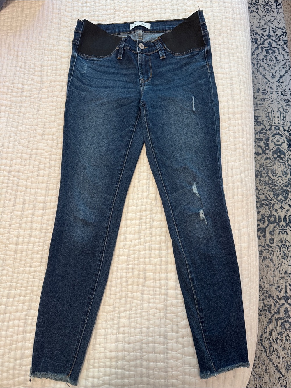 KanCan Dark Blue Skinny Maternity Jeans with Black Waist Panel